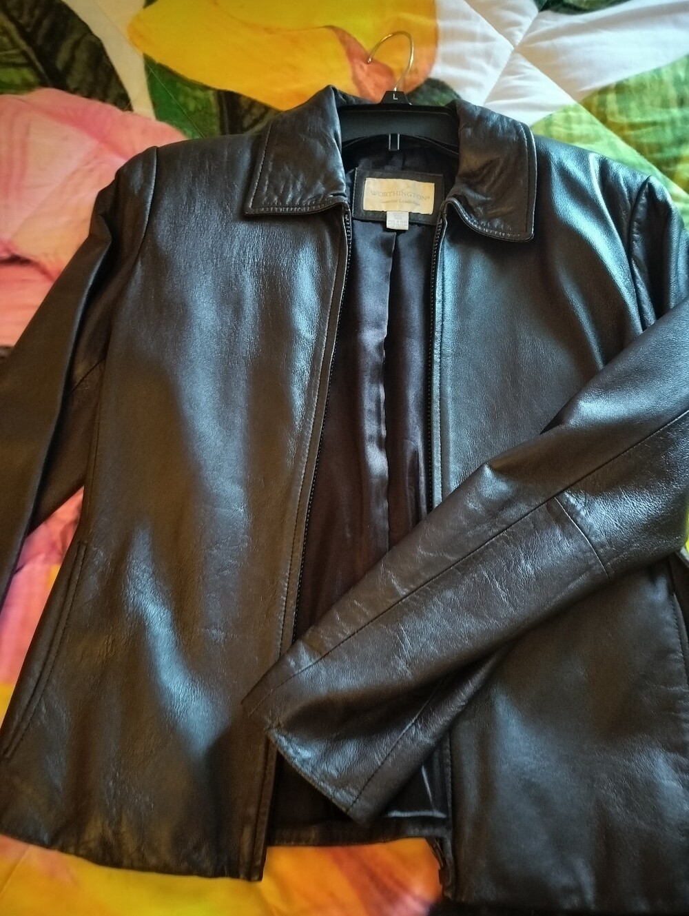 Worthington Dark Brown Leather Zip-Front Jacket
